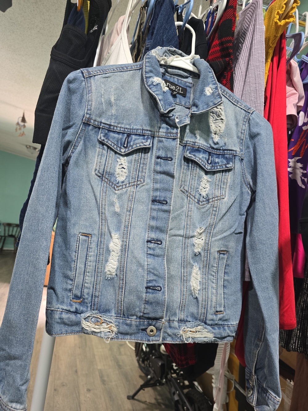 Rue21 Distressed Light Blue Denim Jacket